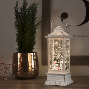 Premier Lit LED Lantern in White with Snowman Scene