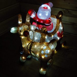 LED Acrylic Santa with Sled with Cool White Lights Christmas Display Light